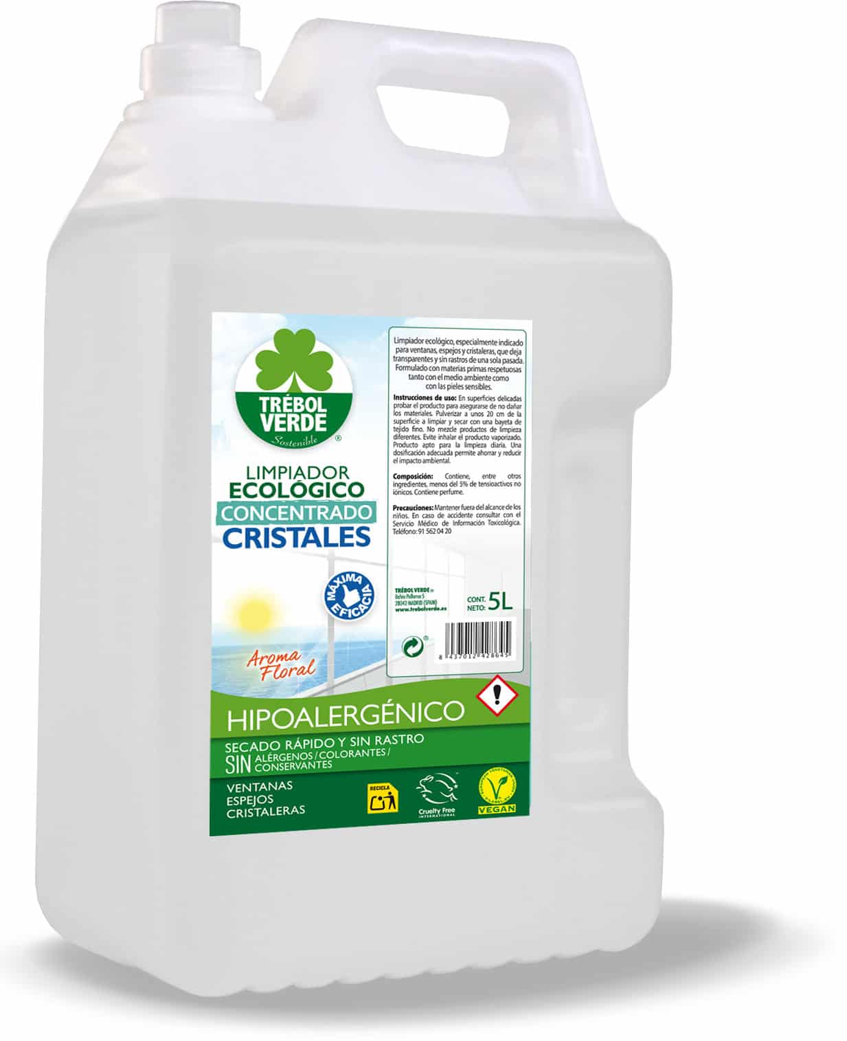 trébol verde limpiador cristales ecologico 5 l